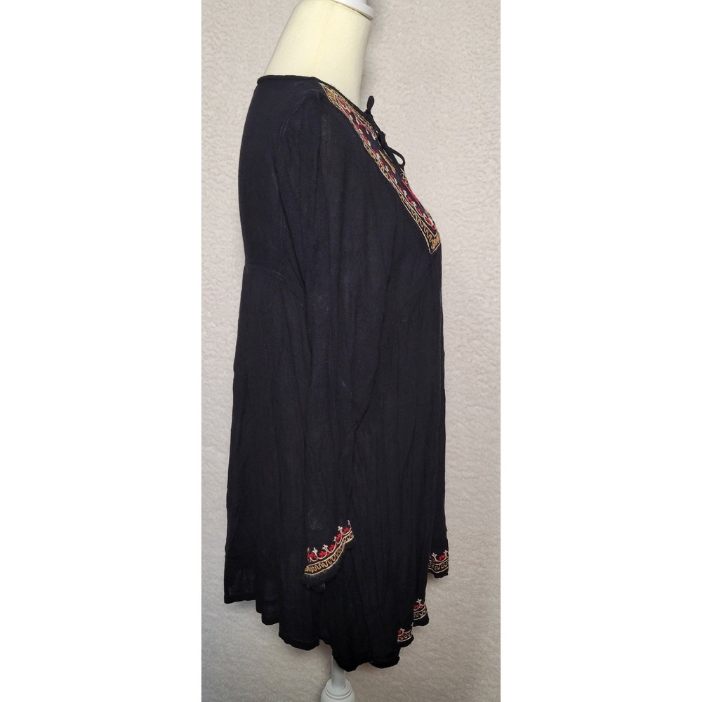 Geeta Women's 100% Rayon Blouse Tunic Black Embroidery Free Size Boho 0476 - Picture 2 of 10